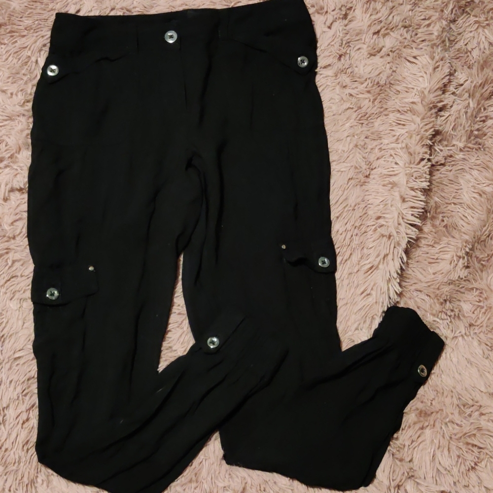 WHBM Black Tapered Ankle Cargo Pants